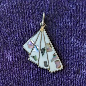 Vintage Southwestern Asymmetric Pendant Inlaid With Natural Paua Abalone Shell